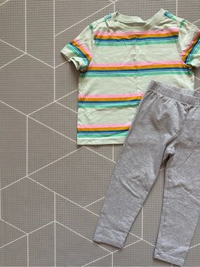 Gap|Baby girl/toddler lounge set, Mint striped Tee w Rainbow Pastels & leggings•